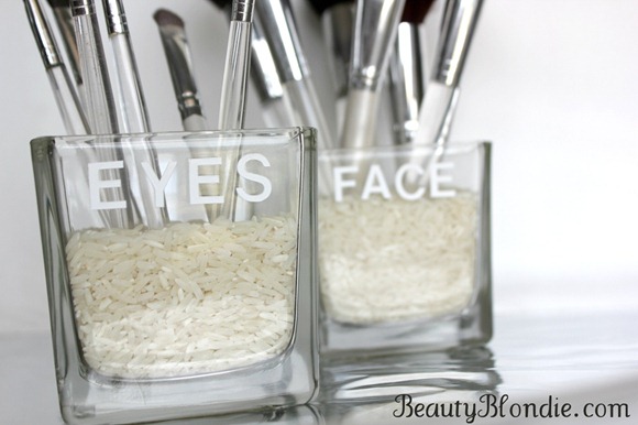 Organize Your Facial Brushes in Square Glass Containers at BeautyBlondie.com