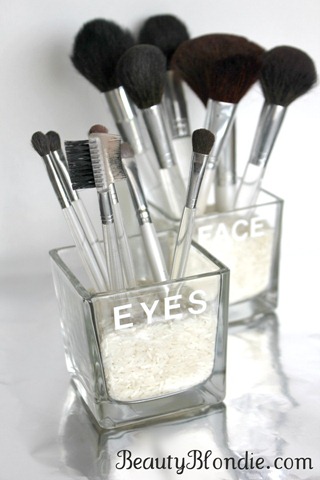 Organize and Store Your Facial Brushes in Square Glass Containers at BeautyBlondie.com