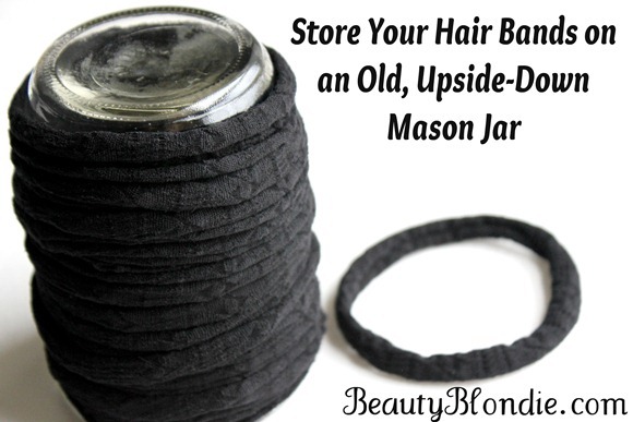 What a great idea, Store you hair bands on an old, upsidedown mason jar