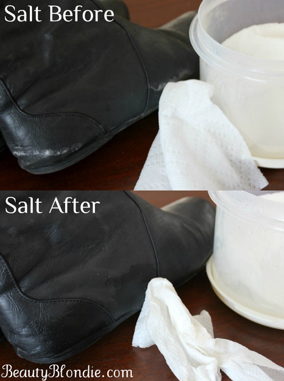 Cleaning off salt stains from your boots in winter.