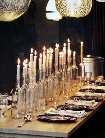 Candles in Clearn Wine Glasses as a center piece for a wedding table