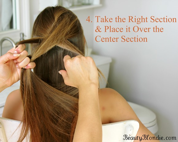 4.Take the Right Section and Place it Over the Center Section for a French Braid