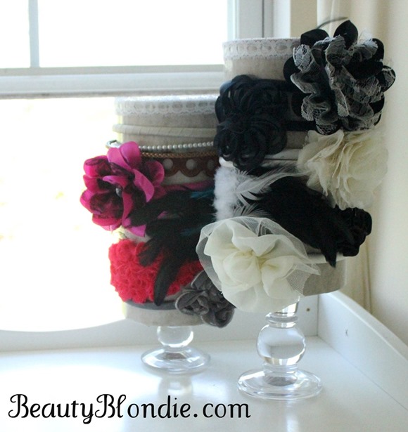 Home Made Headband Holders out of Oatmeal Containers at BeautyBlondie.com