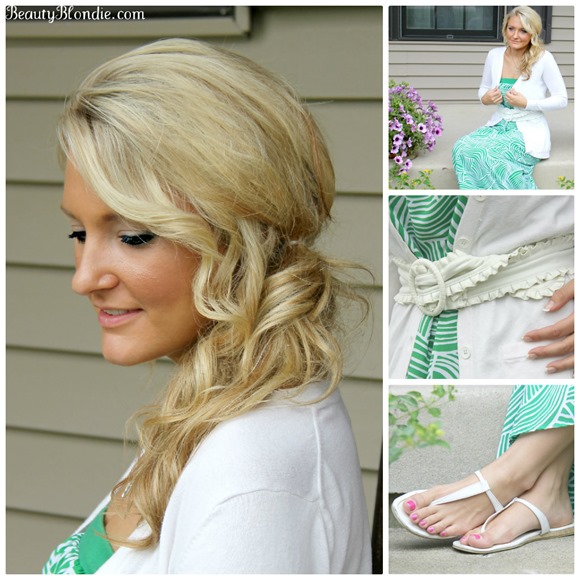 Green Maxi and white sweater